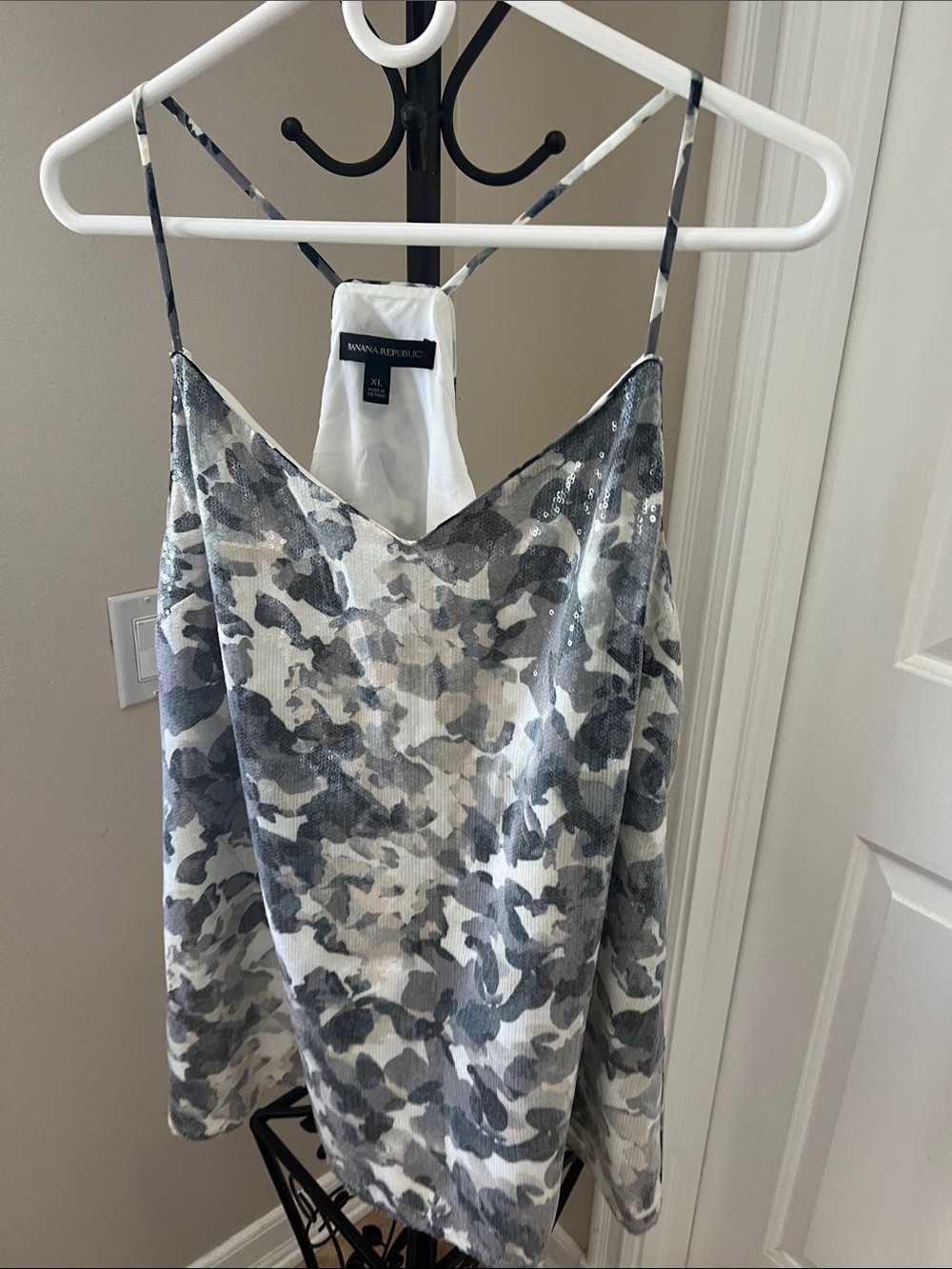 Banana Republic Gray & White Sequin Camo Slip Dress